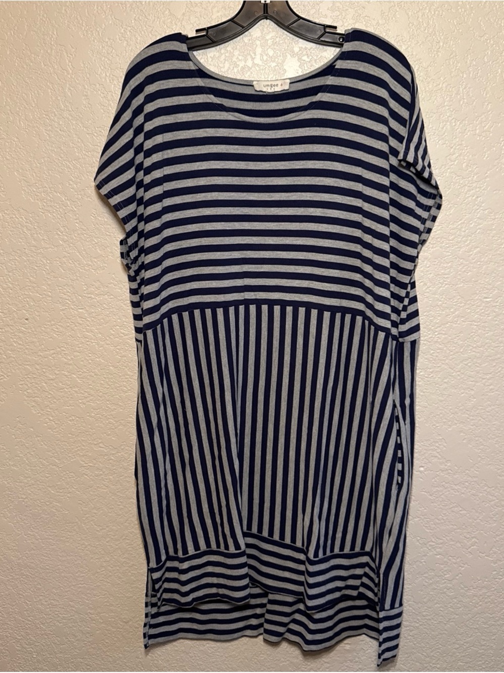 Umgee Navy and Gray Striped Shift Dress